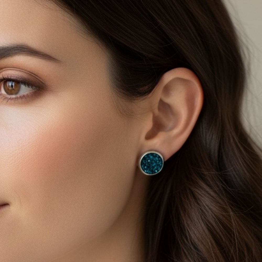 NWT Blue Druzy Surgical Steel Stud Earrings – 8mm, Hypoallergenic - Picture 5 of 10